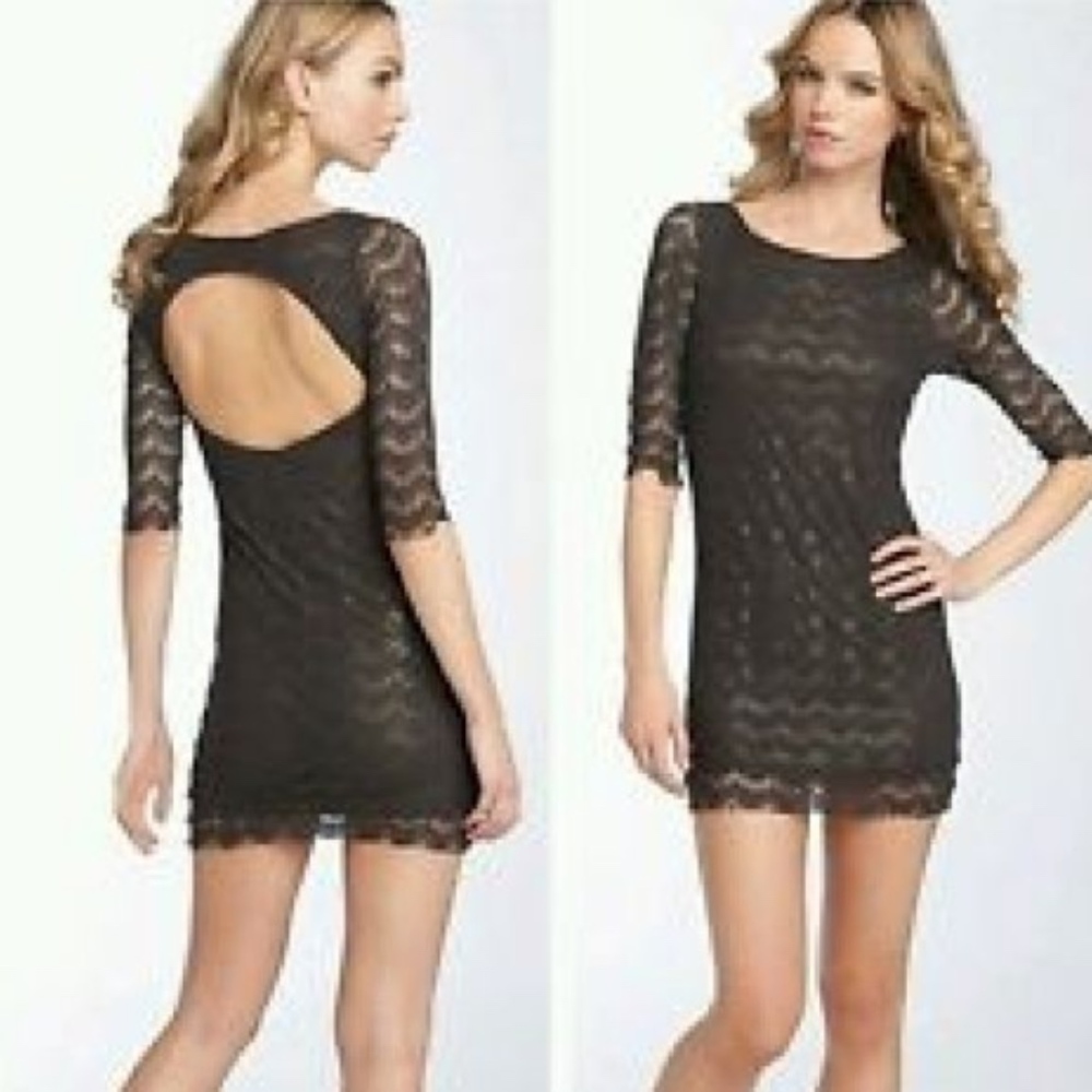 Free People Gray Lace Metallic Gold 2000s Boho Dress